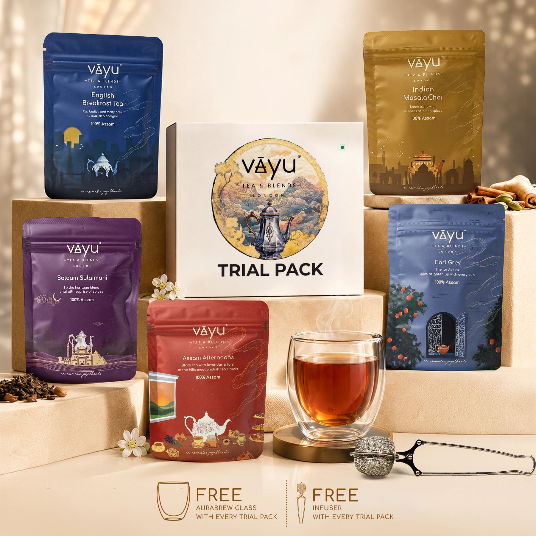 Vayu’s Trial Pack with FREE Glass and Infuser (Loose Tea)
