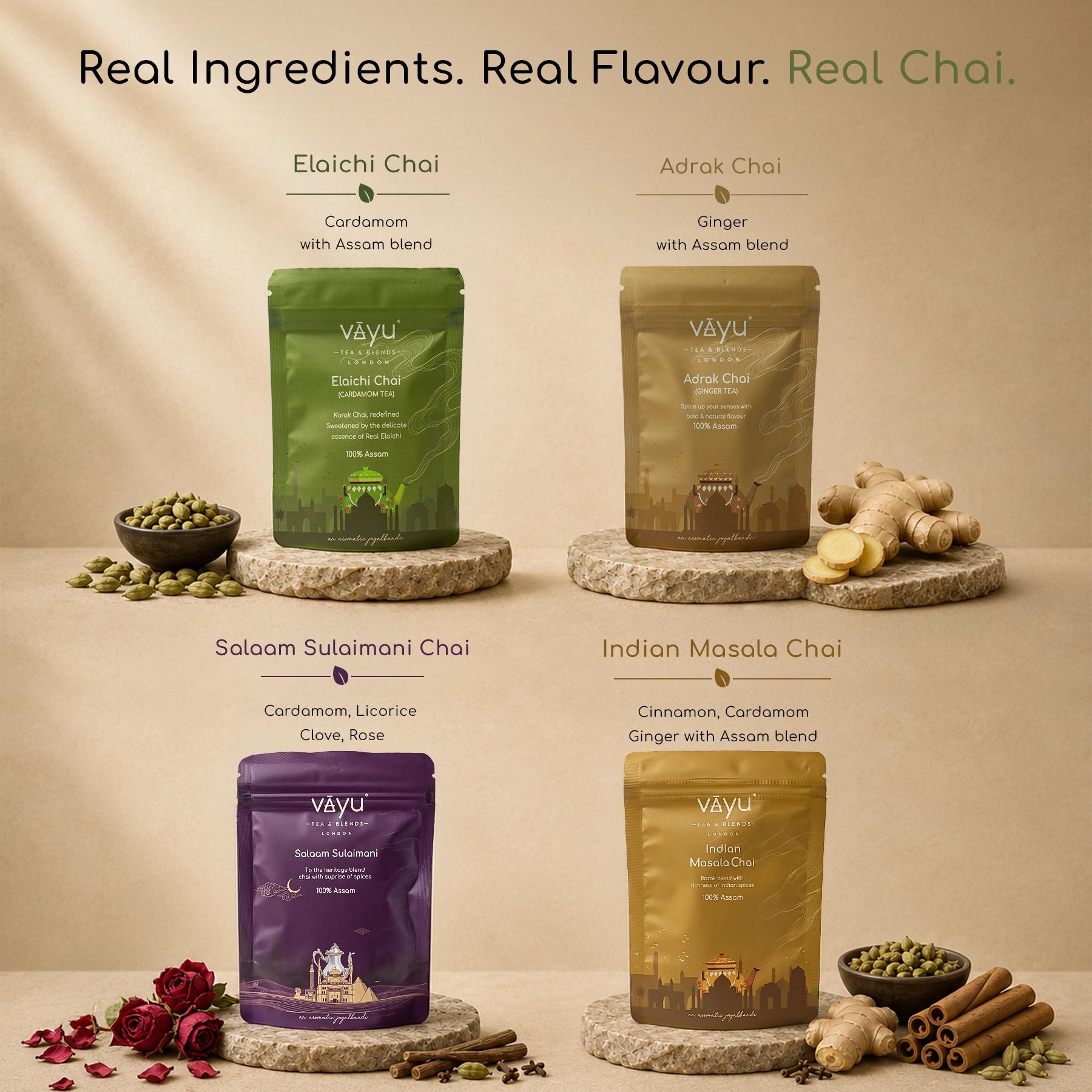 Vayu’s Spice Tea Trial Pack with FREE Glass, Infuser and spoon (Loose Tea)