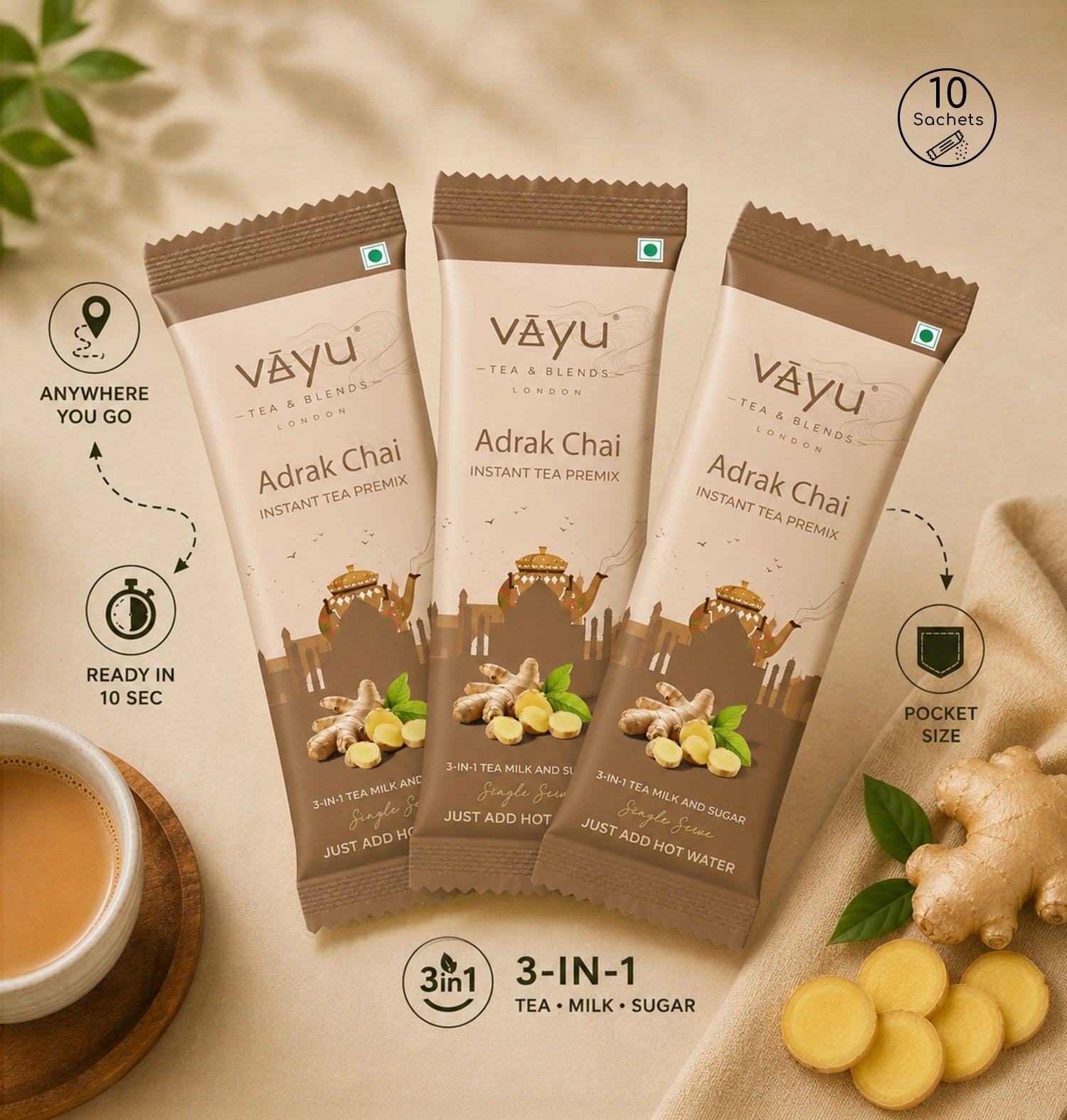 Adrak Chai Tea Premix (10 Sachets/Box)
