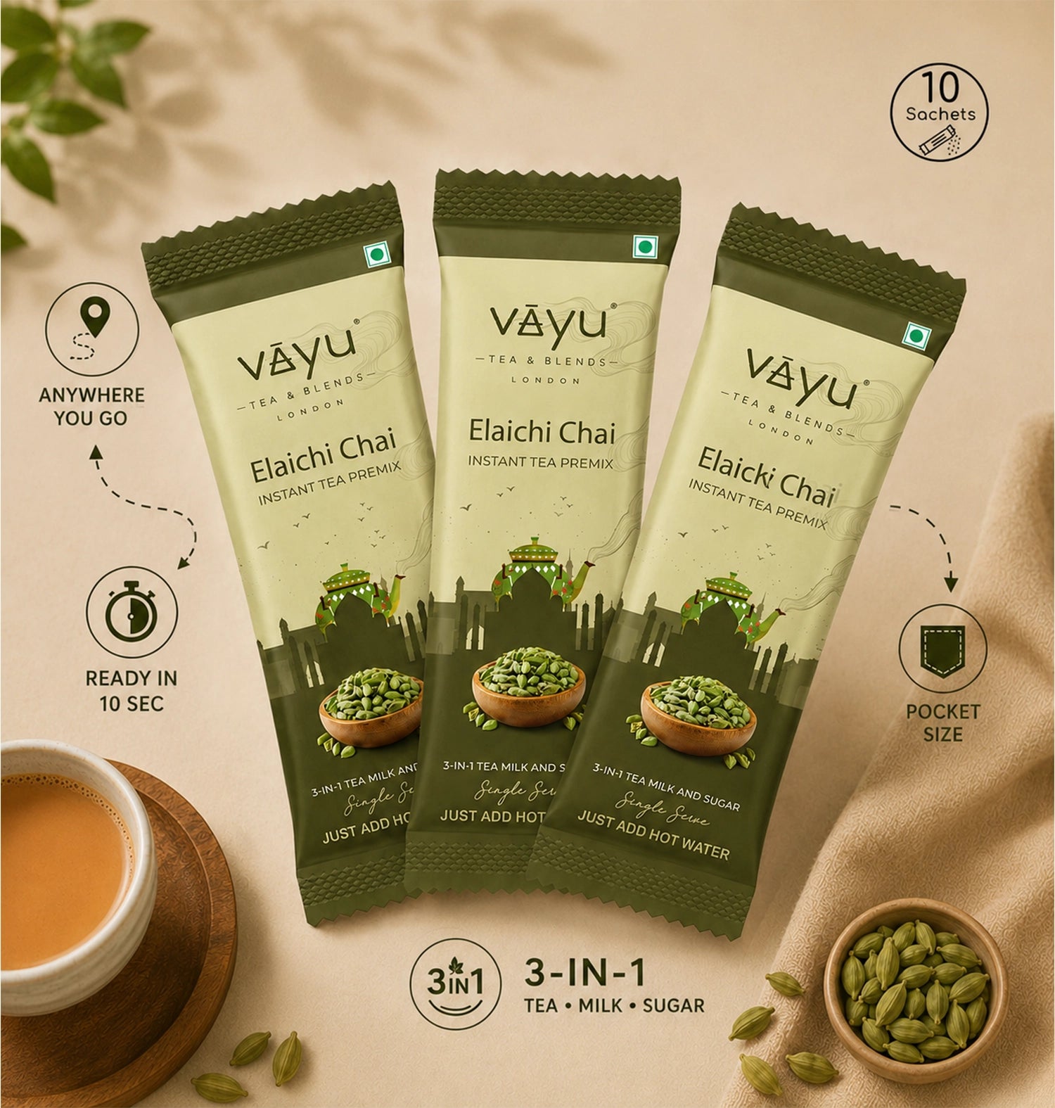 Elaichi Chai Tea Premix (10 Sachets/Box)