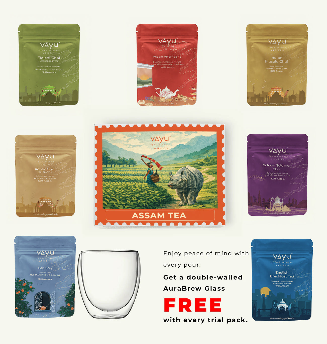 Vayu’s Assam Tea Trial Pack with FREE Glass (Loose Tea)