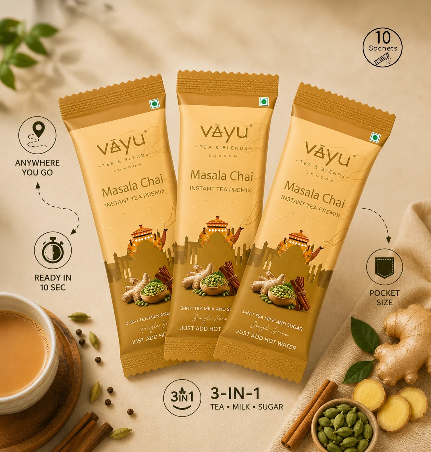 Masala Chai Tea Premix (10 Sachets/Box)
