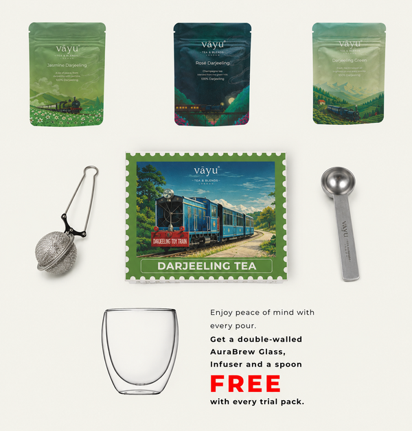 Vayu’s Darjeeling Tea Trial Pack with FREE Glass, Infuser and spoon (Loose Tea)