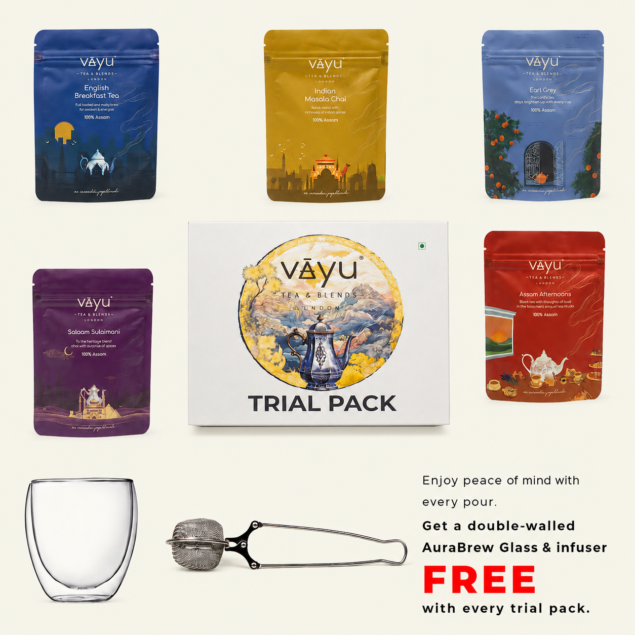 Vayu’s Trial Pack with FREE Glass and Infuser (Loose Tea)