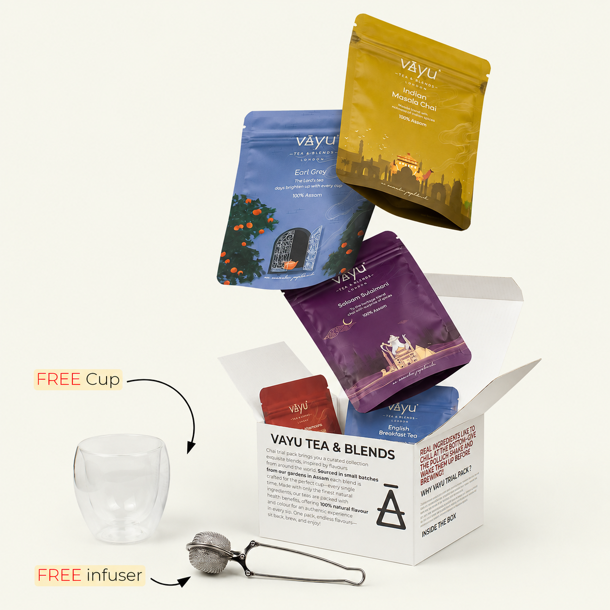 Vayu’s Trial Pack with FREE Glass and Infuser (Loose Tea)