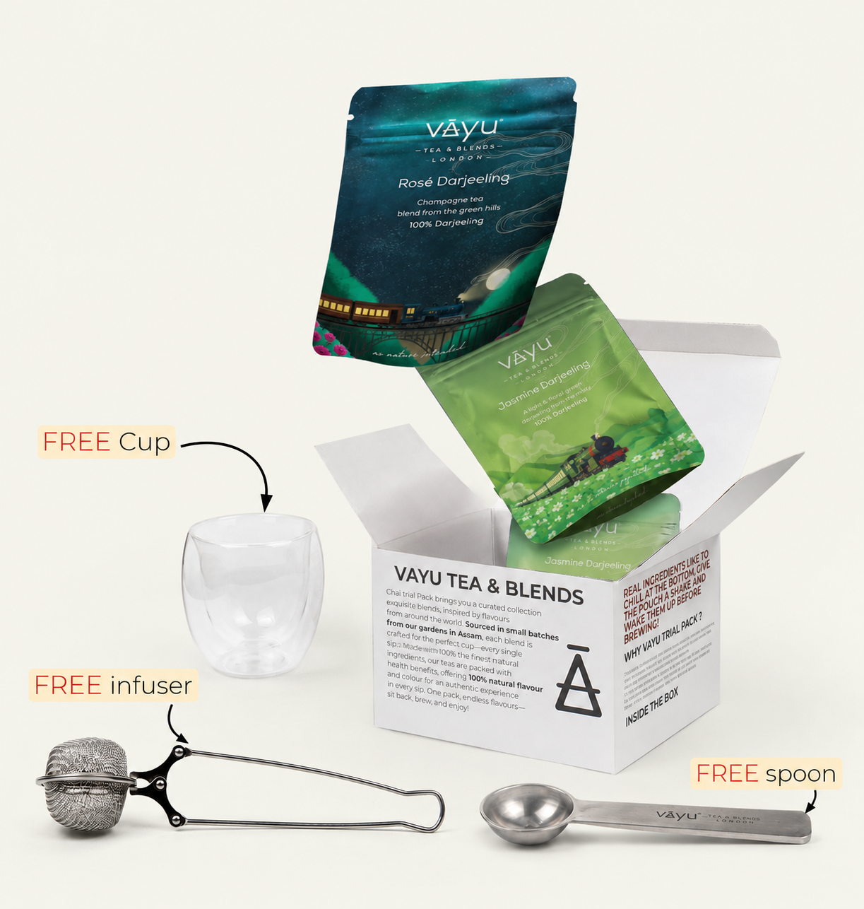 Vayu’s Darjeeling Tea Trial Pack with FREE Glass, Infuser and spoon (Loose Tea)